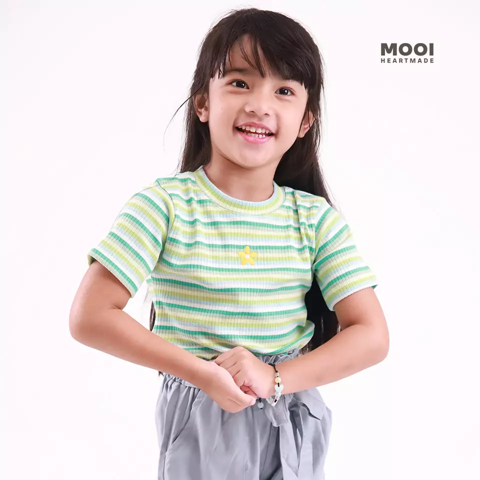 Mooi Atasan Anak Perempuan Lucy Rib Striped Tee - Black