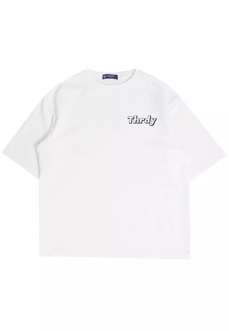 MTR25 kaos oversize tebal scuba pria distro "thrdy copic" putih