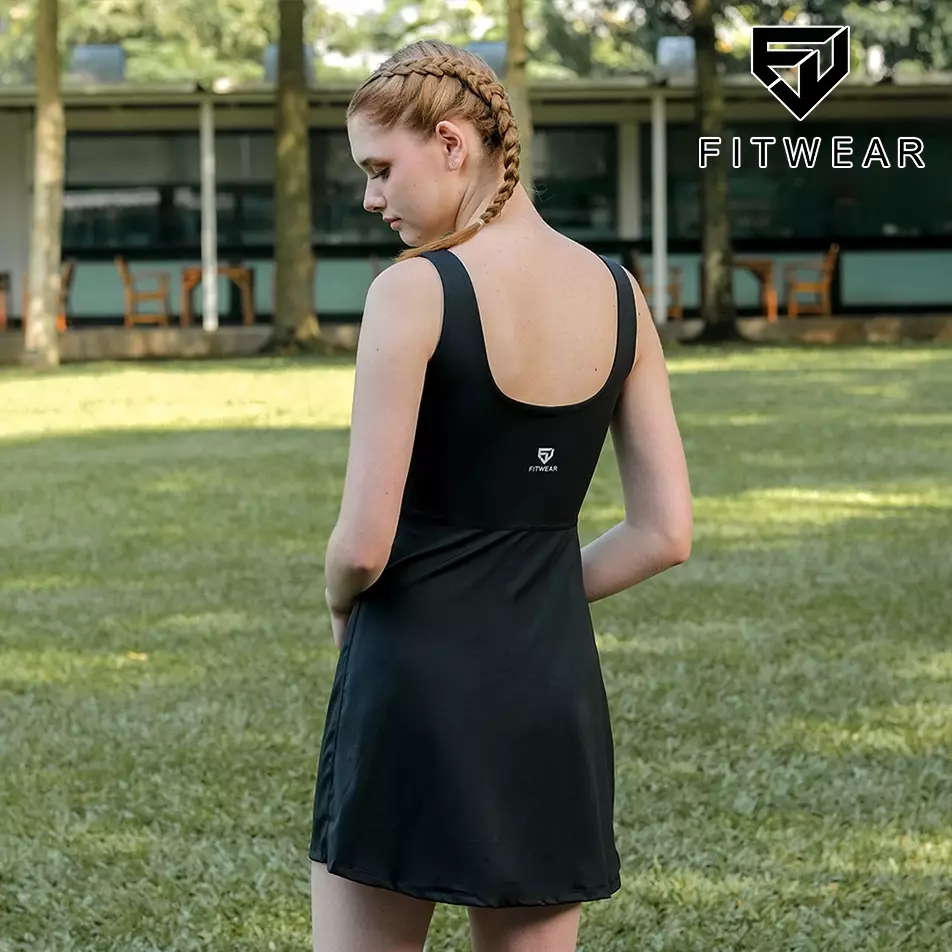 Fitwear - Dress With Sportbra & Inner Olahraga Wanita DASHA TENNIS DRESS PLAIN - BLACK