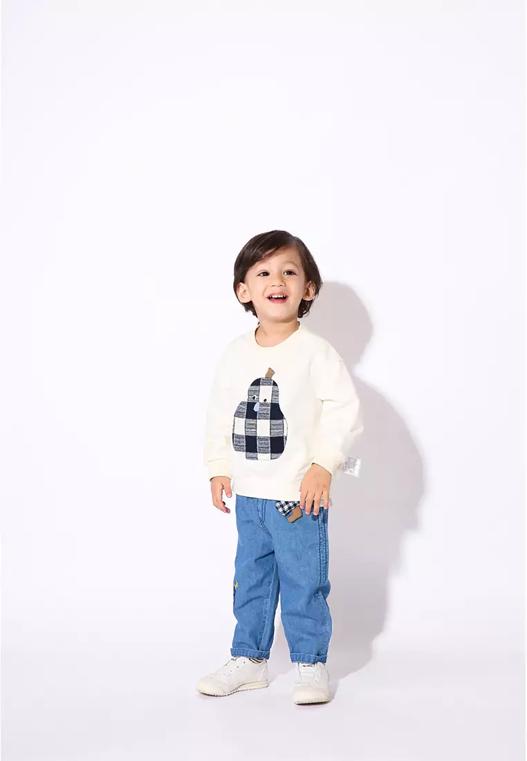 男小童牛仔长裤趣味印花柔软裤子