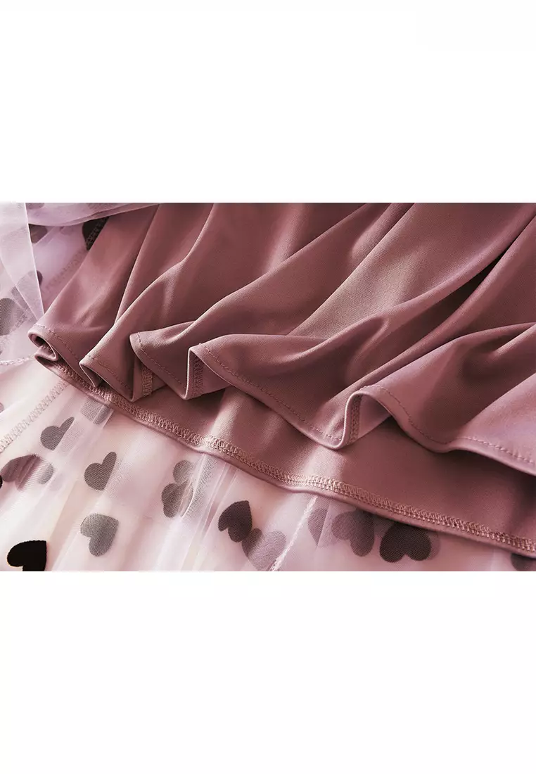 French Vintage Flocking Heart Mesh Maxi Skirt AF1200
