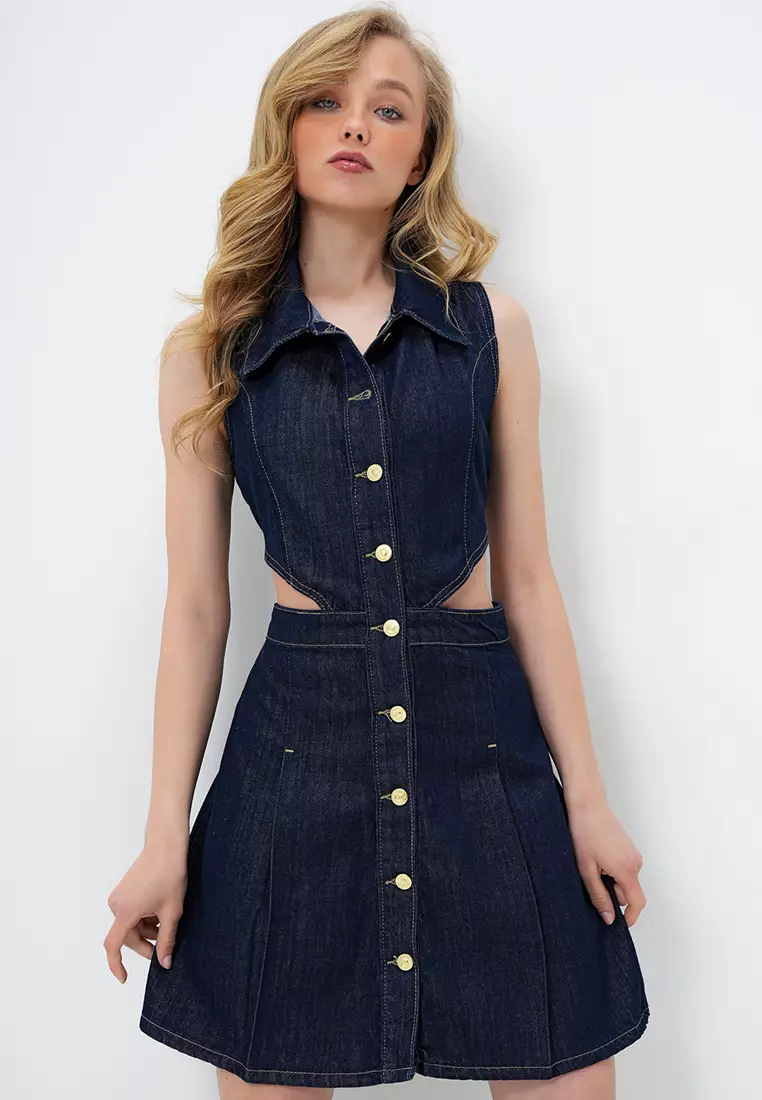 Cutout Detail Denim Dress