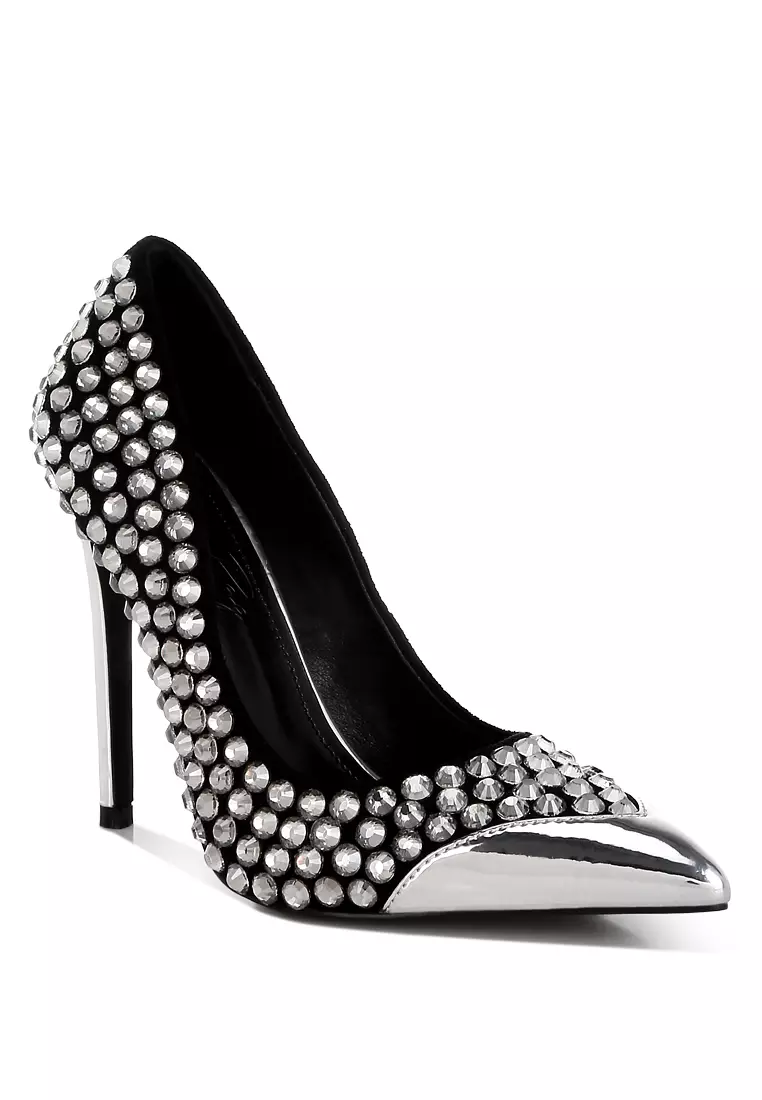 Diamante Embellished Stiletto Pumps In Black