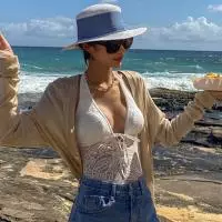 White Lace Triangle One Piece Swimsuit CA071714