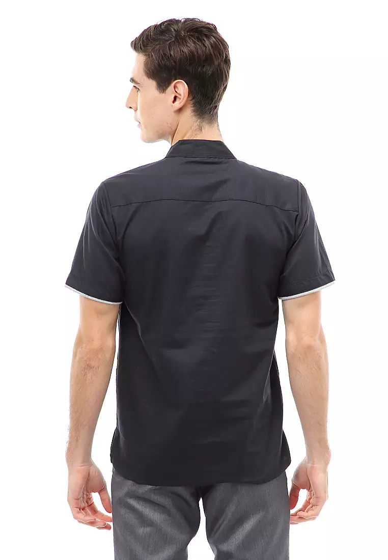 Dwan Atasan Formal Pria Kemeja Koko Polos Short Sleeve Material Cotton ORIGINAL - Black