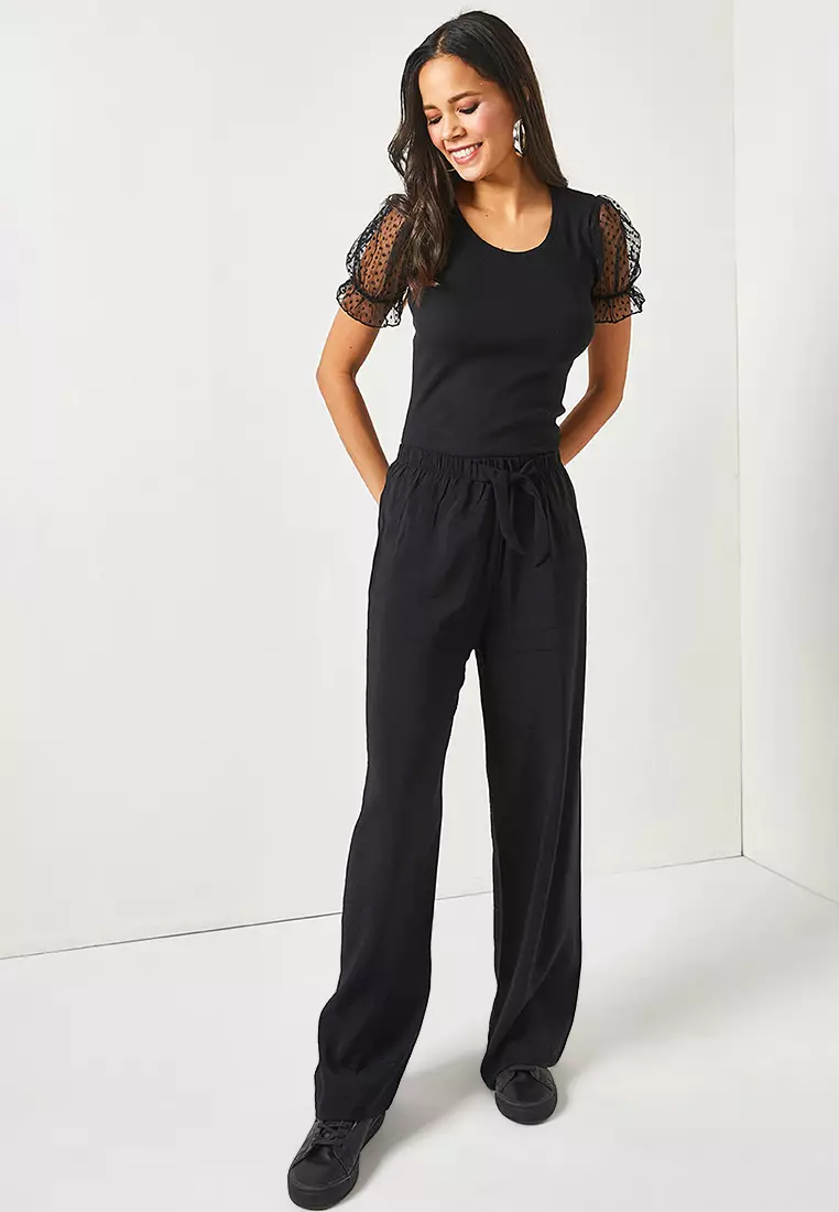 Elastic Waist Palazzo Trousers