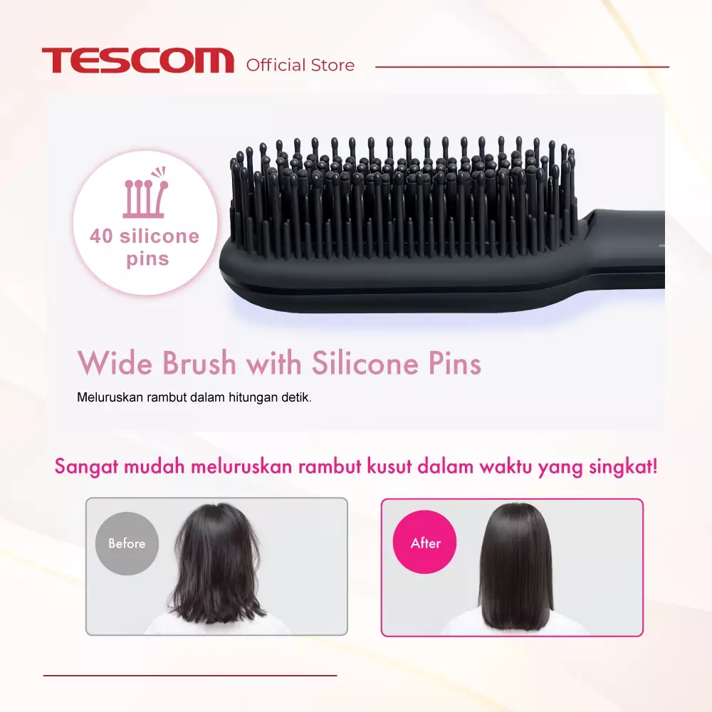 Tescom Ionic Smooth Hot Brush / Sisir Panas Pelurus Rambut TB550ID