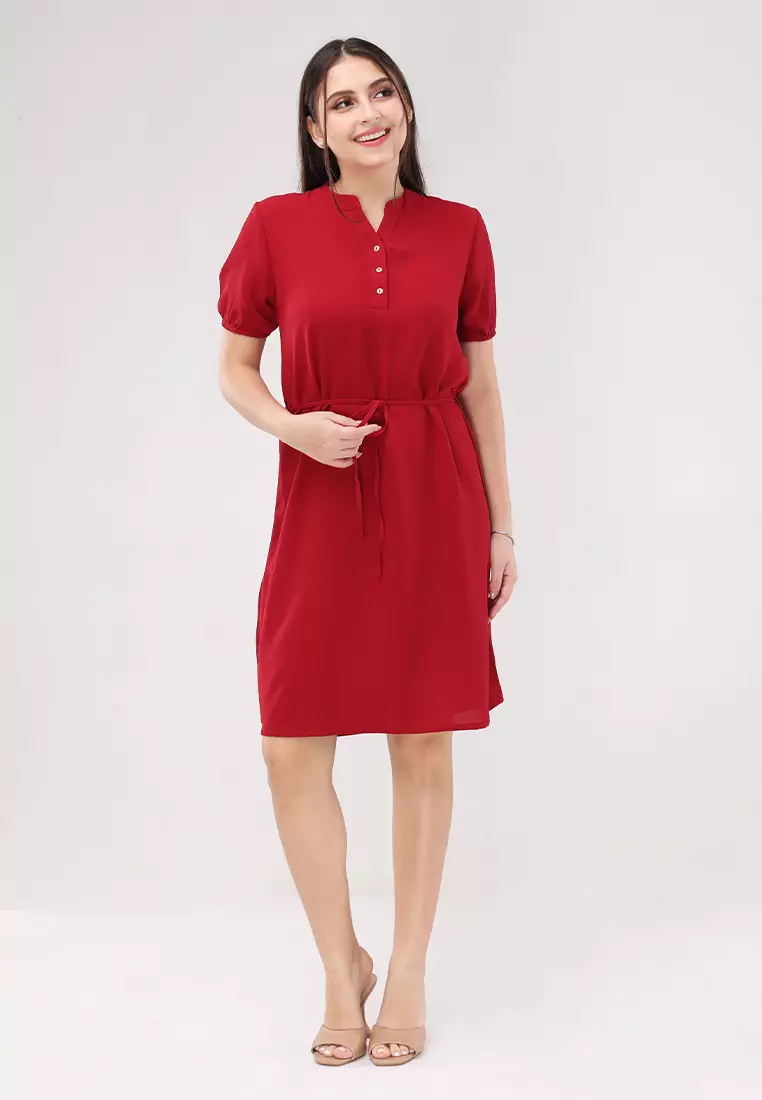 Wrinkled Linen Woven Short Sleeves Dress