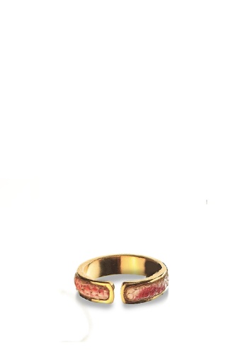 Buy Csheon 14k Gold Plated Ring With Genuine Sting Ray Skin Red Online Zalora Malaysia