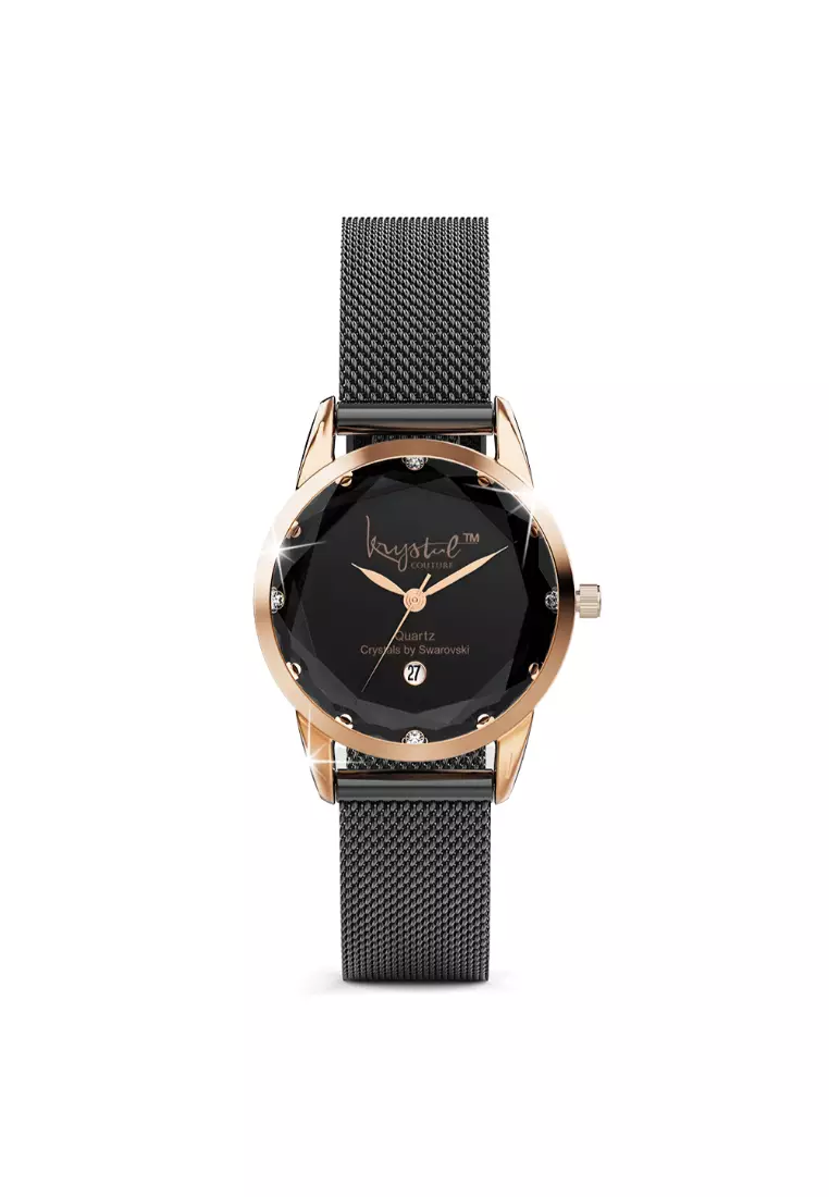 Krystalline Sleek Gold on Black Watch Embellished With SWAROVSKI® Crystals