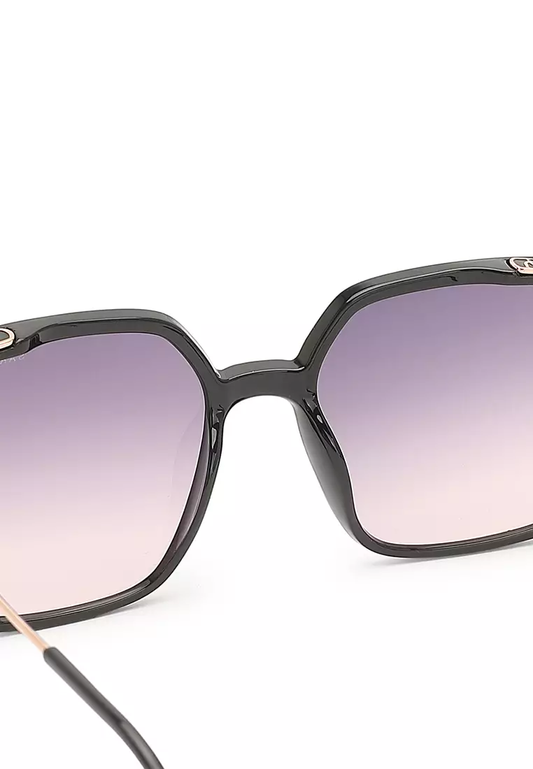 Unisex Fashion Sunglasses - Glossy Black / Grey-Light Pink