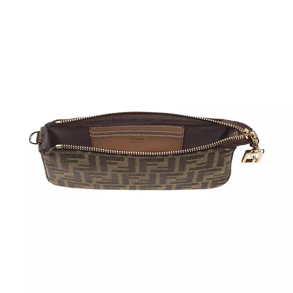 FF Jacquard Baguette Pouch With Chain Brown