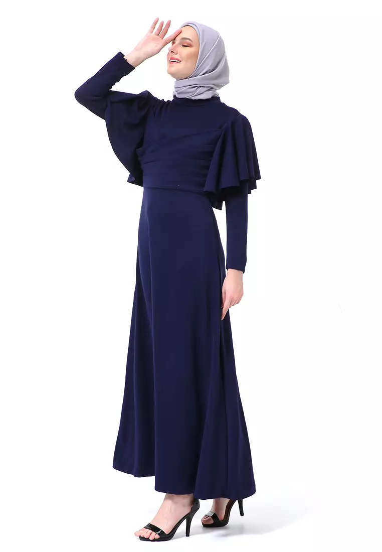 Zeta Dress Fashion Muslimah Wanita Long Sleeve Style Basic Relaxed Fit - Navy