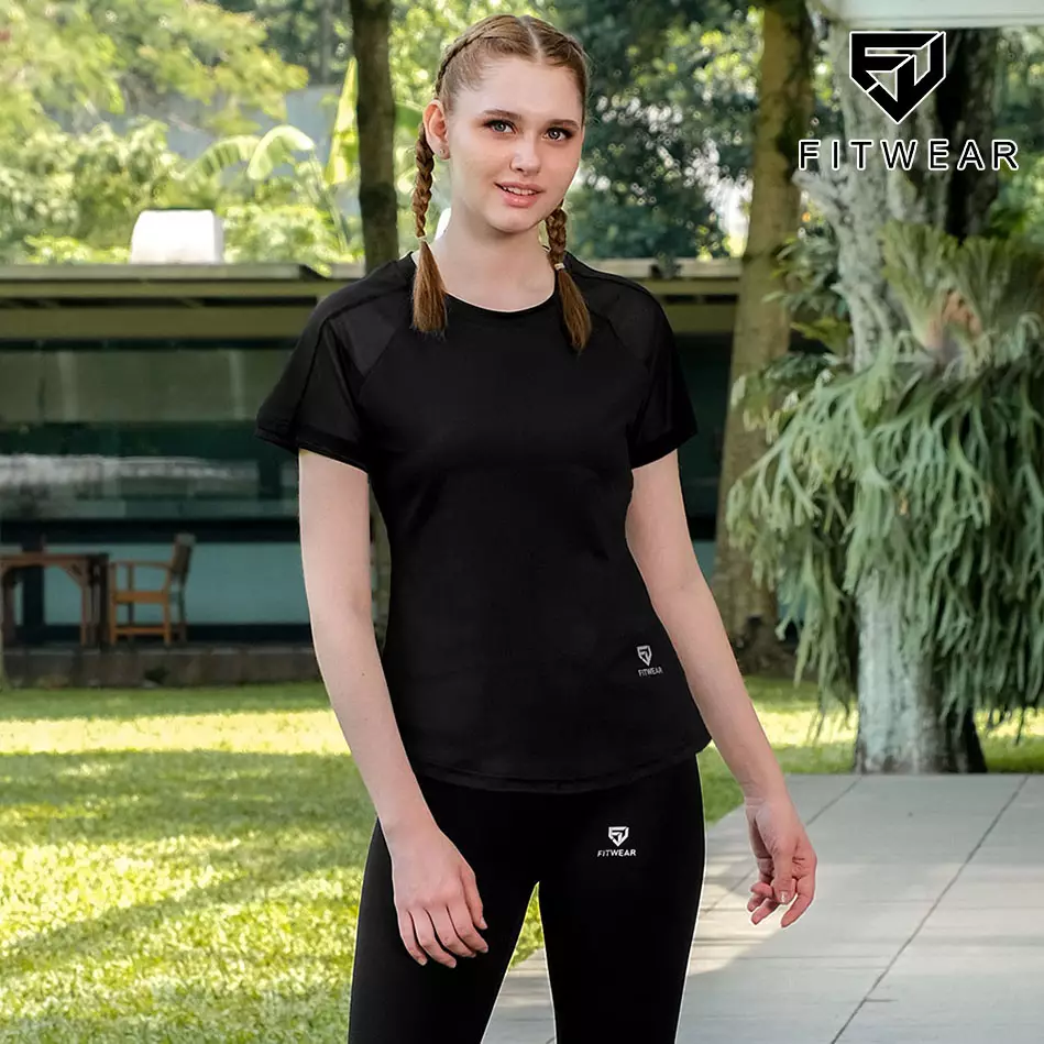 Fitwear - Kaos Olahraga Wanita GRITTE OVERSIZE DRYFIT BACK MESH - BLACK