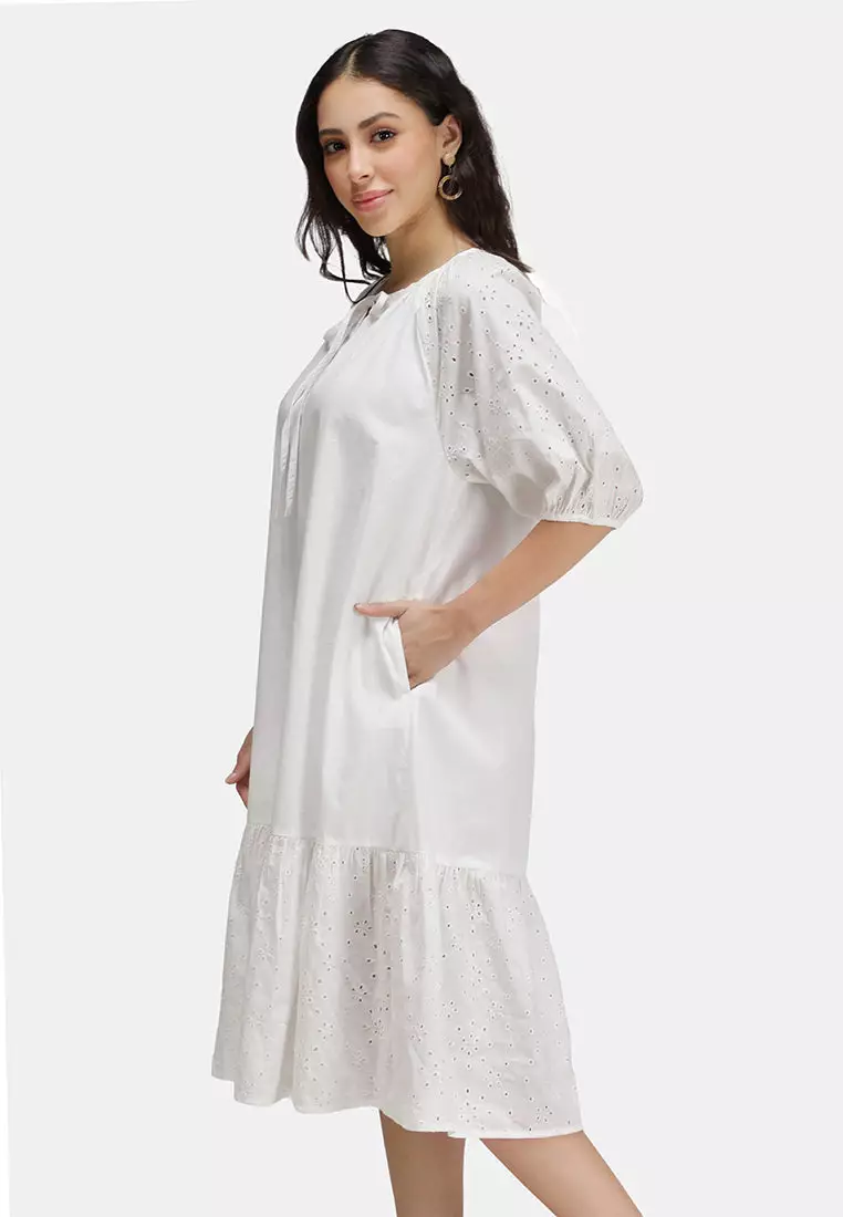 VIRGIO 100% Cotton Schiffli Lace Shirt Dress