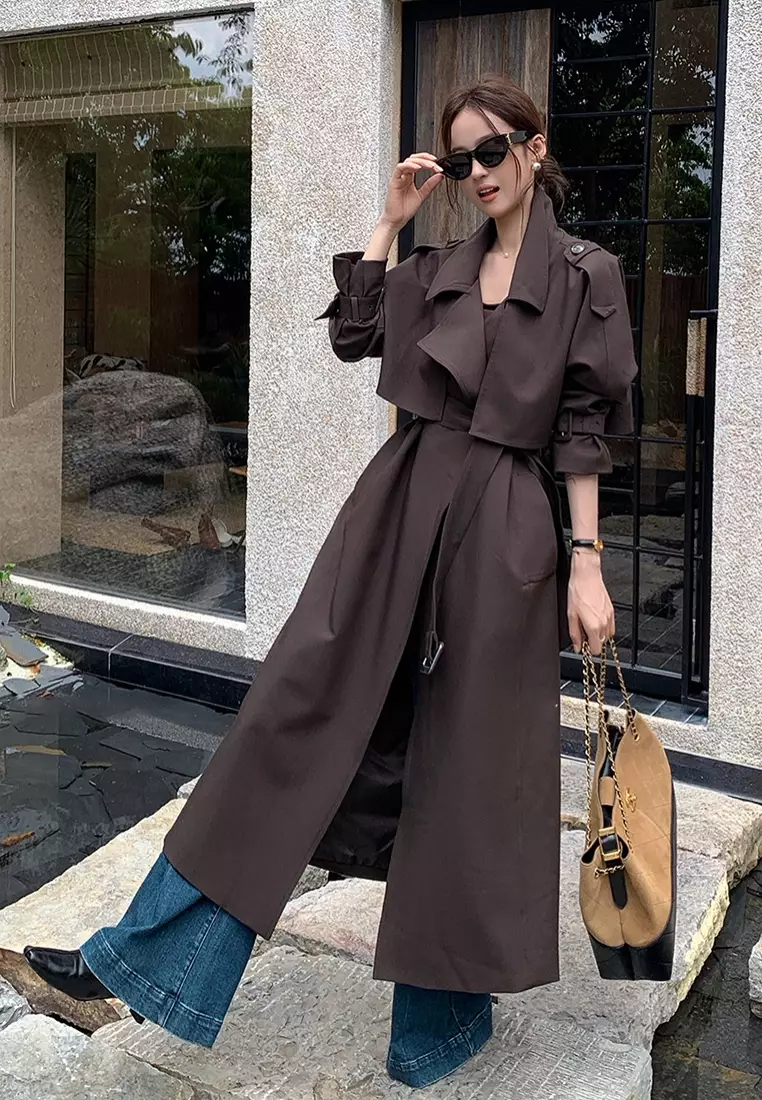 Minimalist and stylish long trench coat CA25102428BW