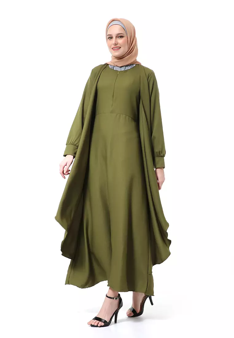 Catline Dress Gamis Jumbo Syar'i Lengan Panjang Regular Fit Premium Quality - Army