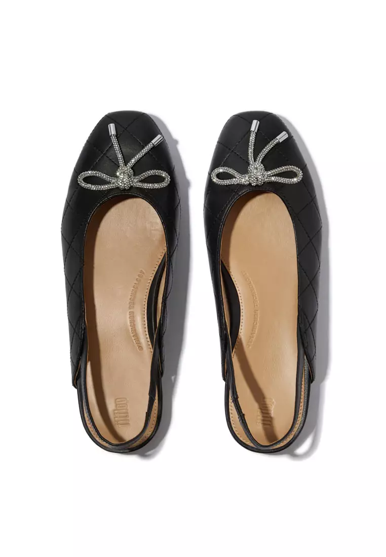 DELICATO Women's Crystal-Bow Quilted-Leather Slingbacks - Black (E3G-001)