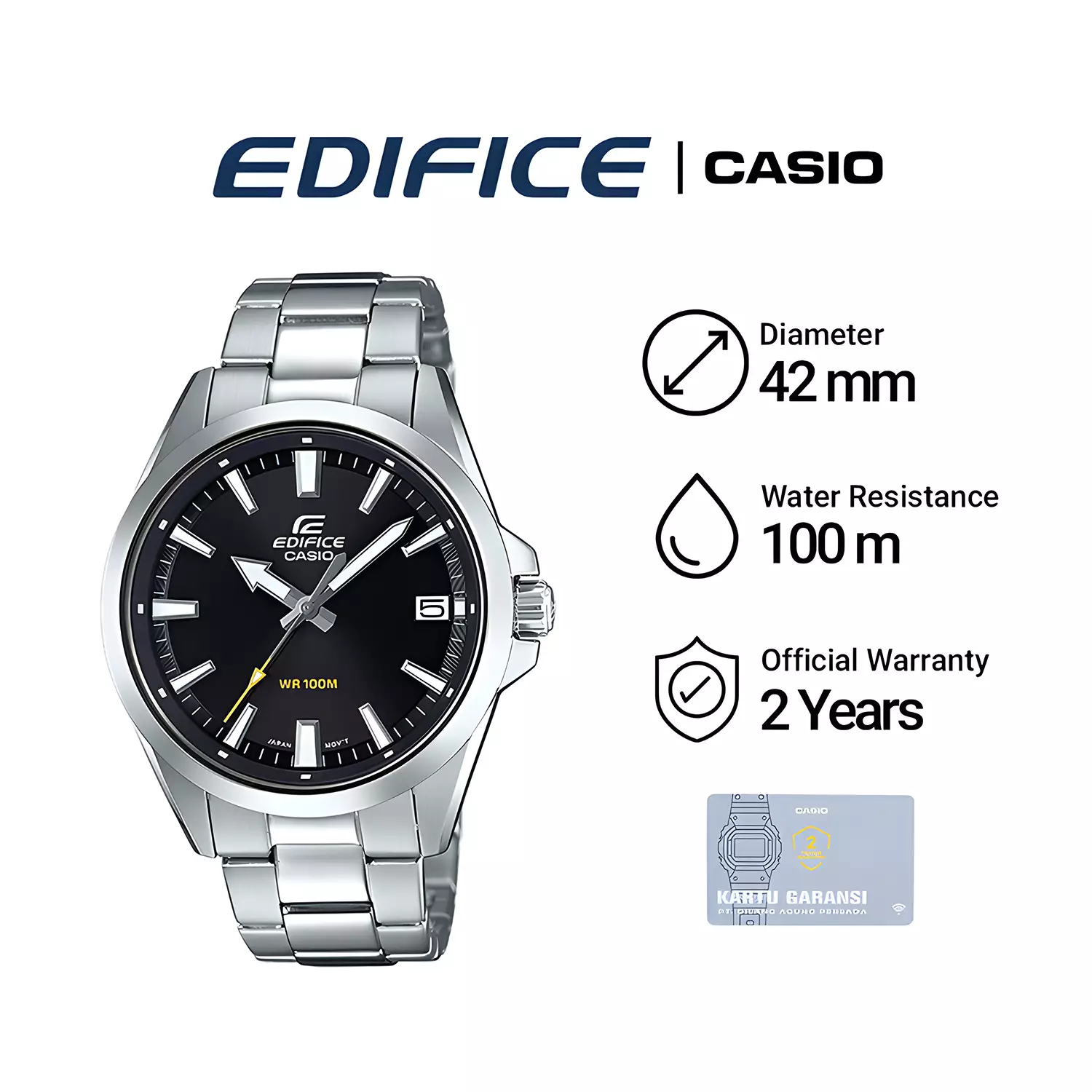 Casio Edifice EFV-100D-1A - Jam Tangan Analog Pria - Black Dial - All Stainless Steel