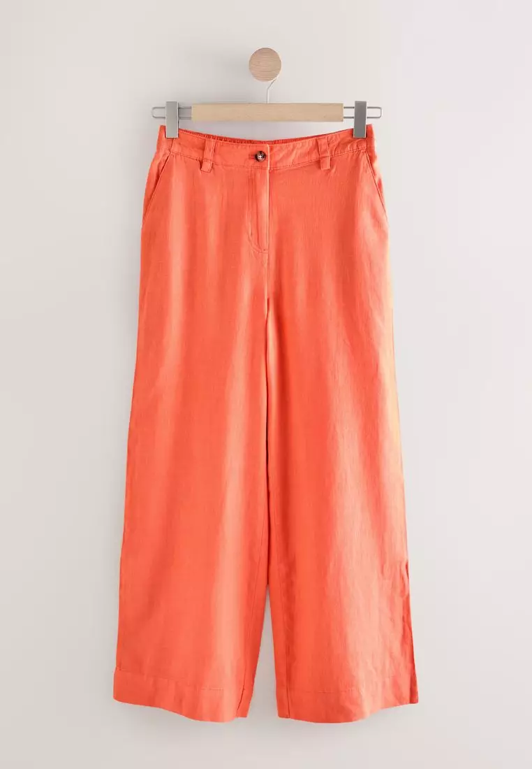 Smart Front Linen Blend Wide Leg Trousers