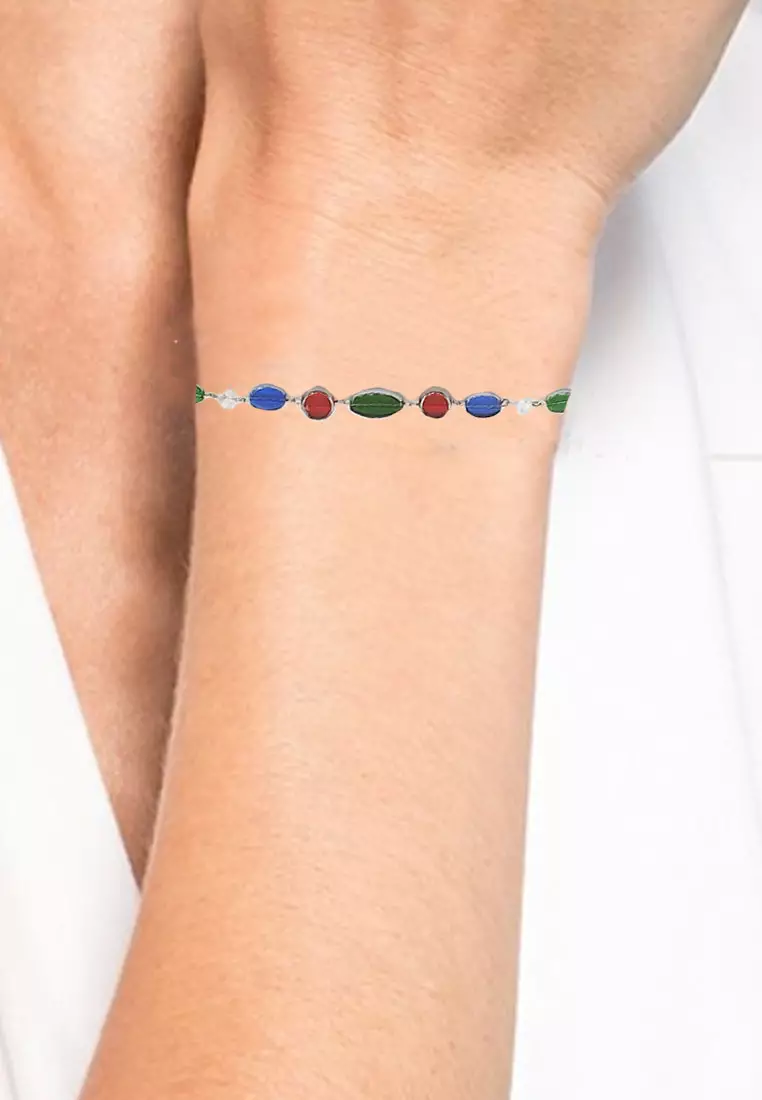 Multi-Hues Glass Beads Bracelet Silver