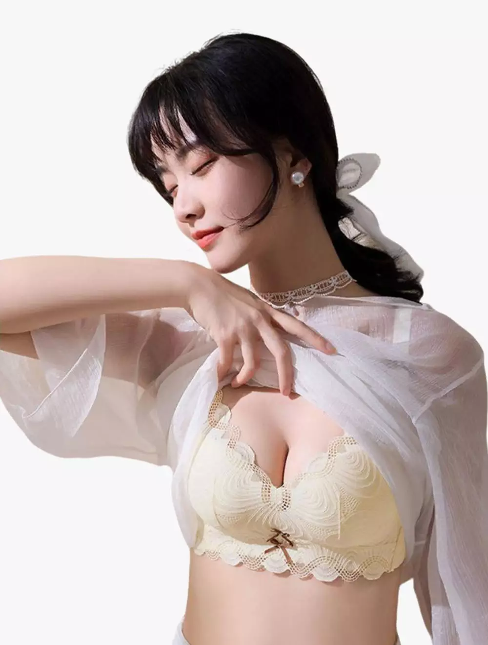 Cynthia Kylie Push Up Scallop Lace Bra - Nude