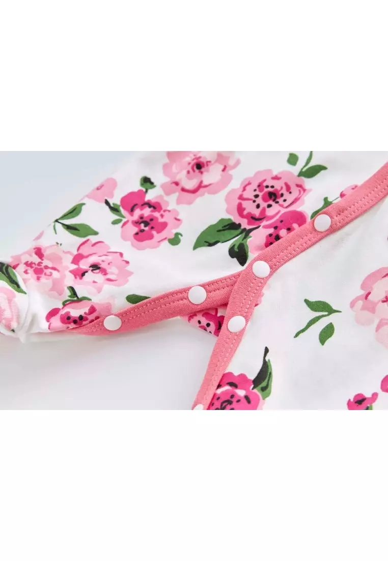 Baby Cotton Sleepsuit Pink Flowers All In One Jumpsuit Feet Cover