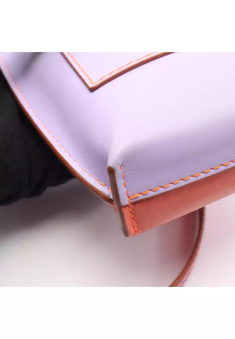 Pre-Loved LOEWE GATE POCKET gate pocket Shoulder bag leather coral orange Light purple