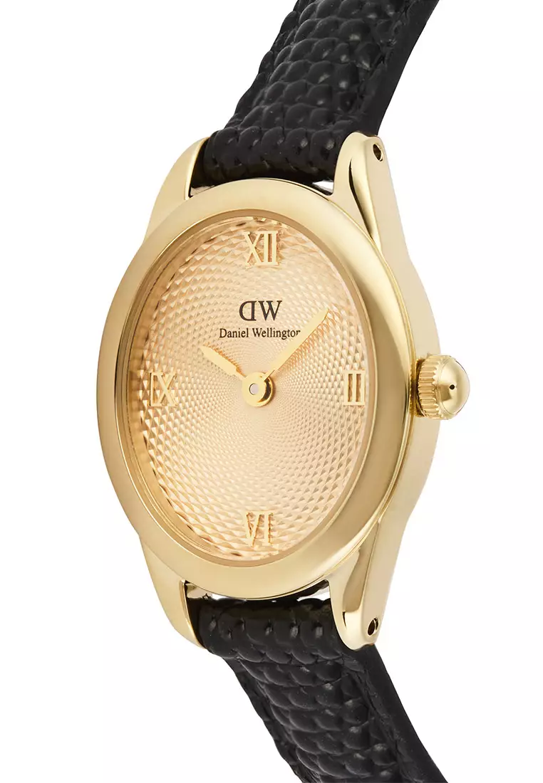 Ophelia Mini Black Lizard Unitone Guilloché Gold - Women Watch Stainless Steel Leather Strap watch DW Official Authentic Original