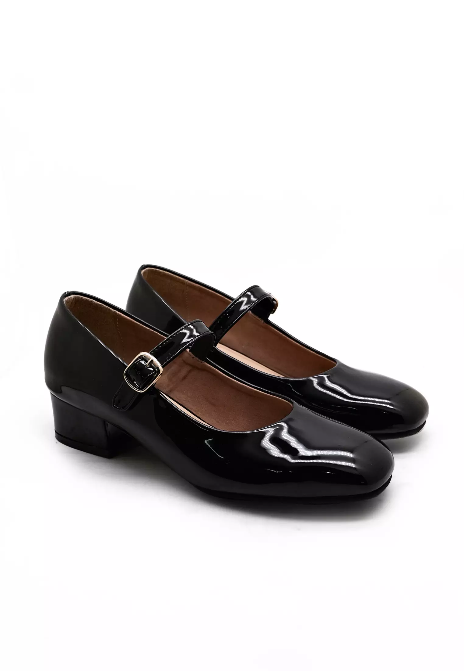 Viona Sepatu Fantopel Pump Vegan Leather Wanita  Mary Jne hak 3 cm - Black patent