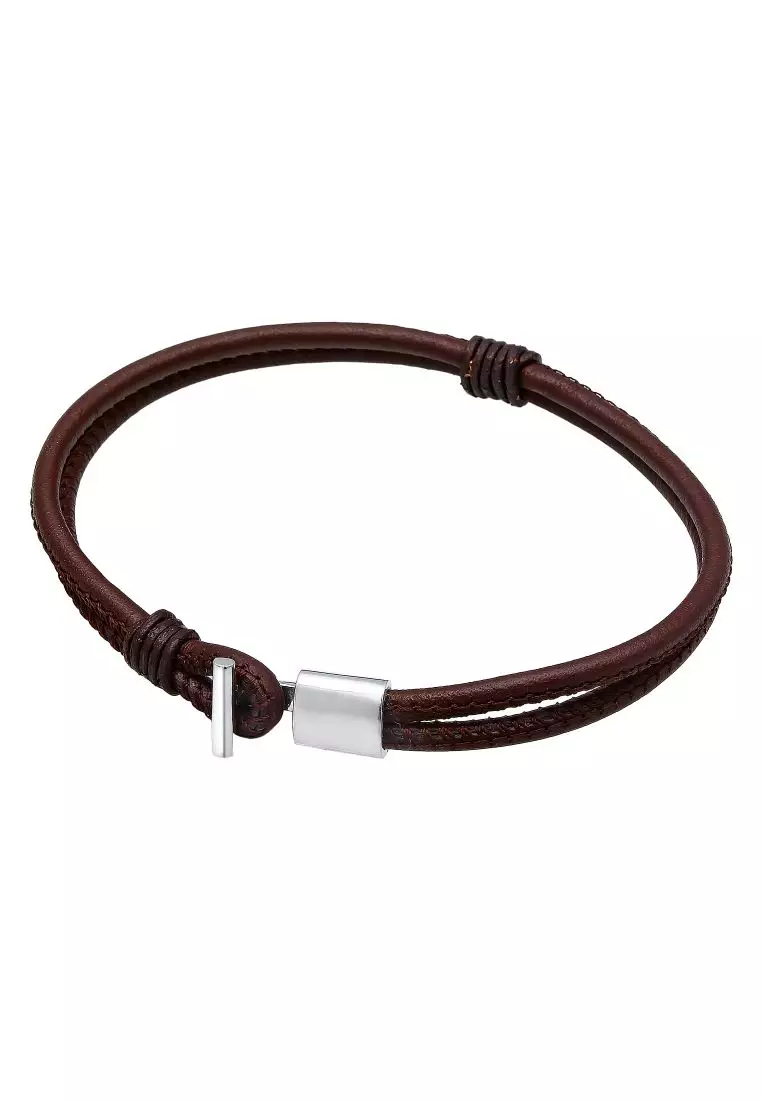 Bracelet Men Layering Bracelet Genuine Leather Knot Brown in 925 Sterling Silver