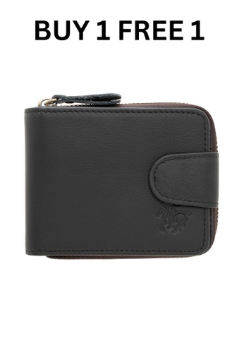 LancasterPolo black LancasterPolo Men’s Top Grain Cow Leather RFID Protection BiFold Short Zip Wallet with Snap Closure Coin Pouch 77F84AC4B6D7A5GS_1