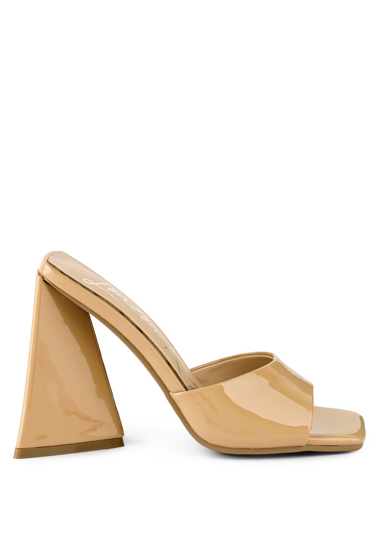 Latte Metal Triangular Block Heel Sandals