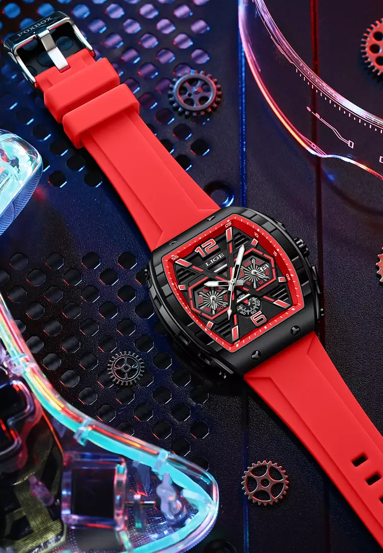 Unisex Tonneau Shaped IP Black Quartz Watch on Rubber Strap