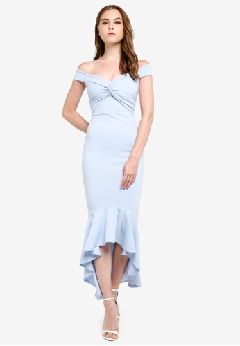 Buy Boohoo Bardot Knot Front Dip Hem Maxi Dress Online Zalora
