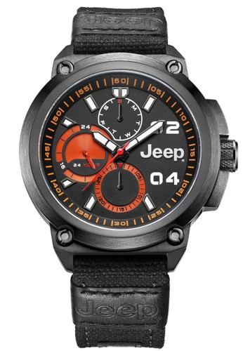 Jeep Wrangler Series Men’s JPW62902 Multifunction Watch Orange black nylon canvas