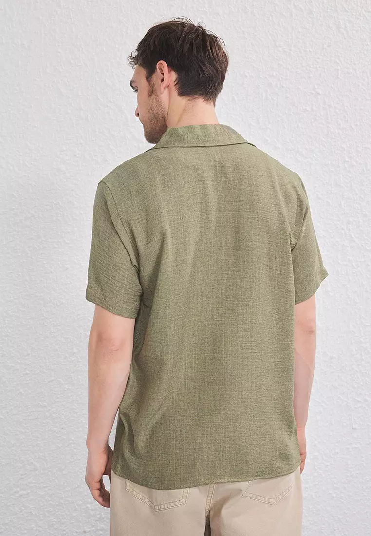 Khaki Regular Fit Linen Look Loose Loose Shirt TMNSS25GO00075