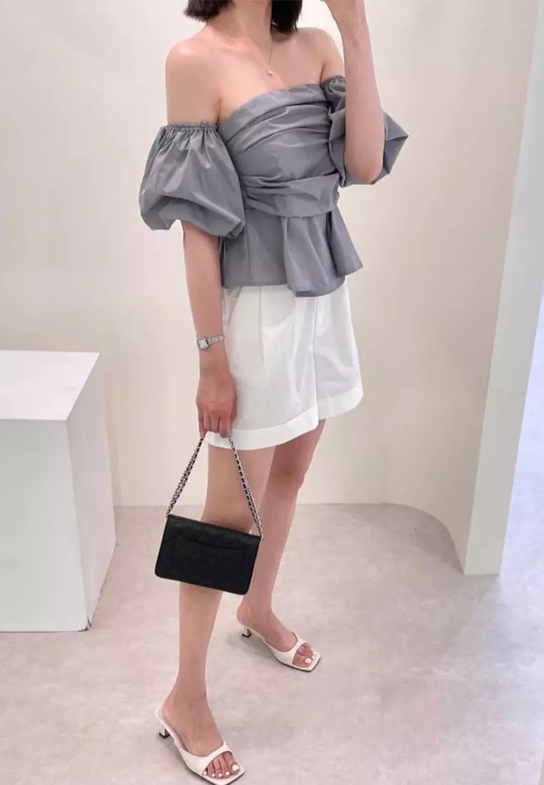 Summer new waist sexy puff sleeve shirt CA25060343GY