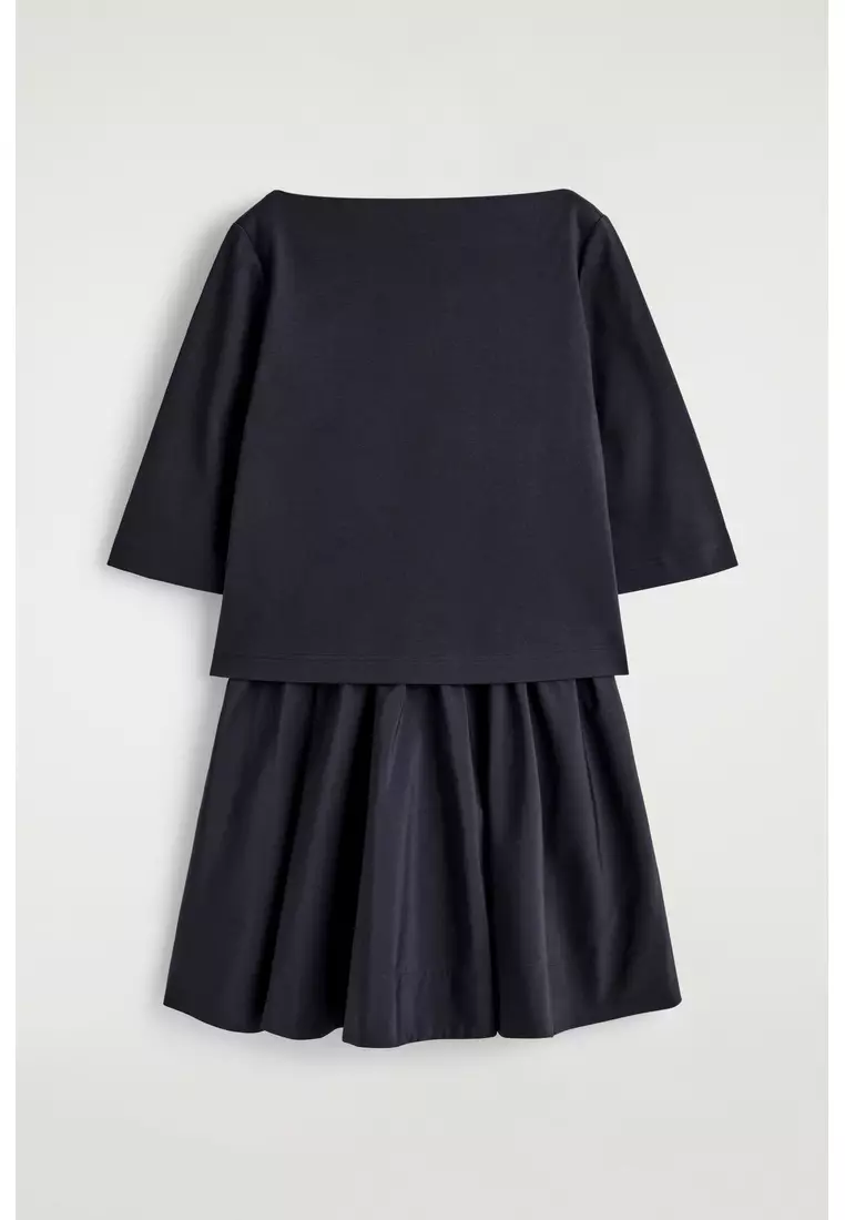CONTRAST-PANEL BOAT-NECK MINI DRESS