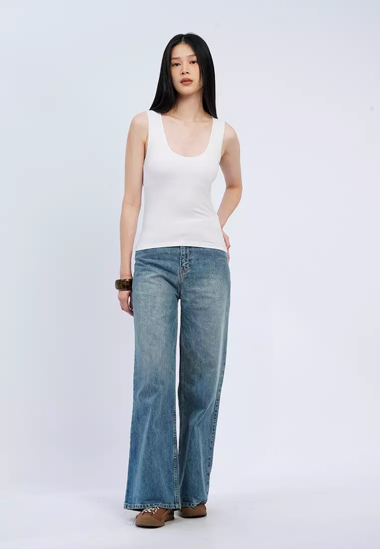 Low Neck Basic Fitted Tank Top