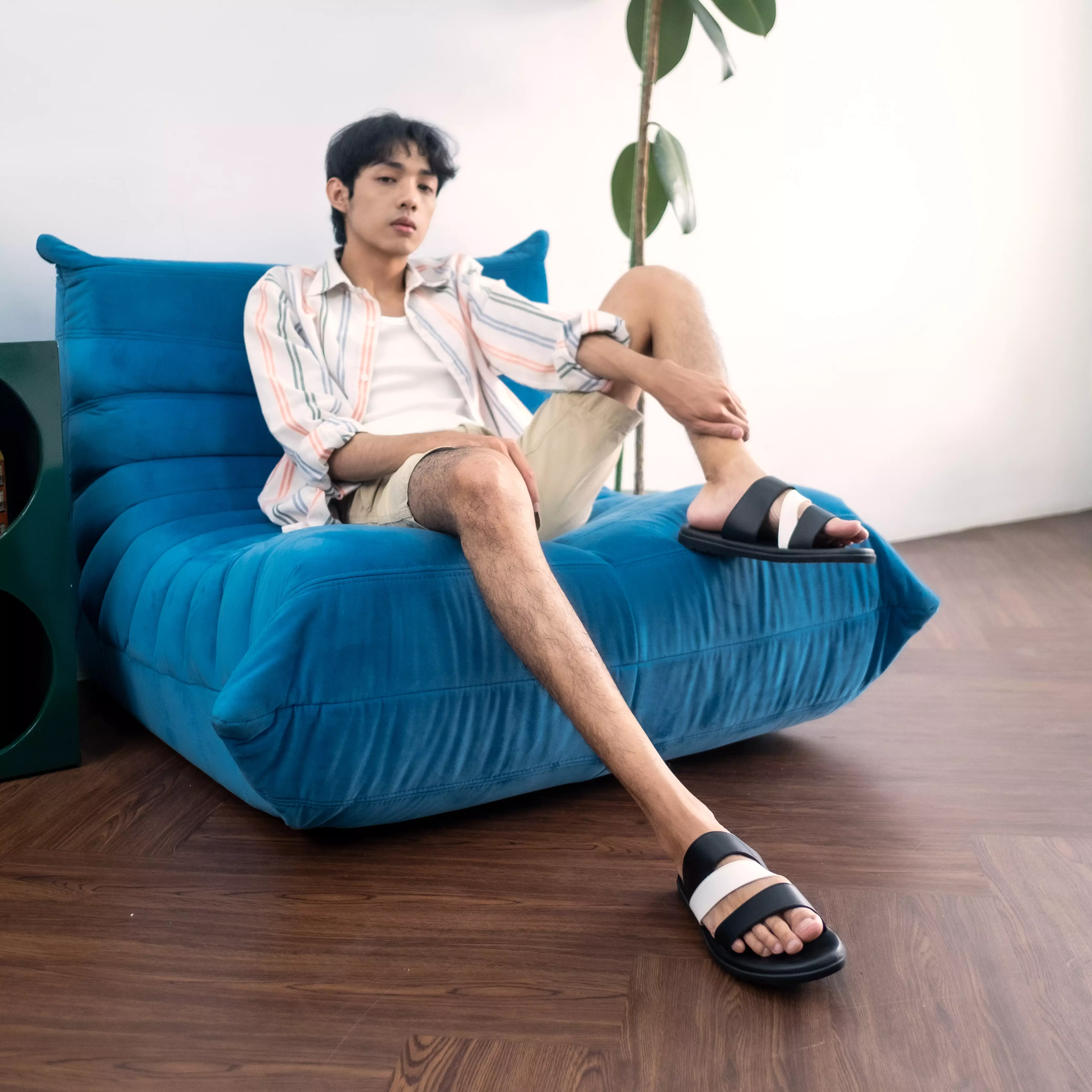 Cogen Sandal Pria Kulit Sendal Slop Nyaman -  Feel Nufort - Cello Black White Warna Cello Black White