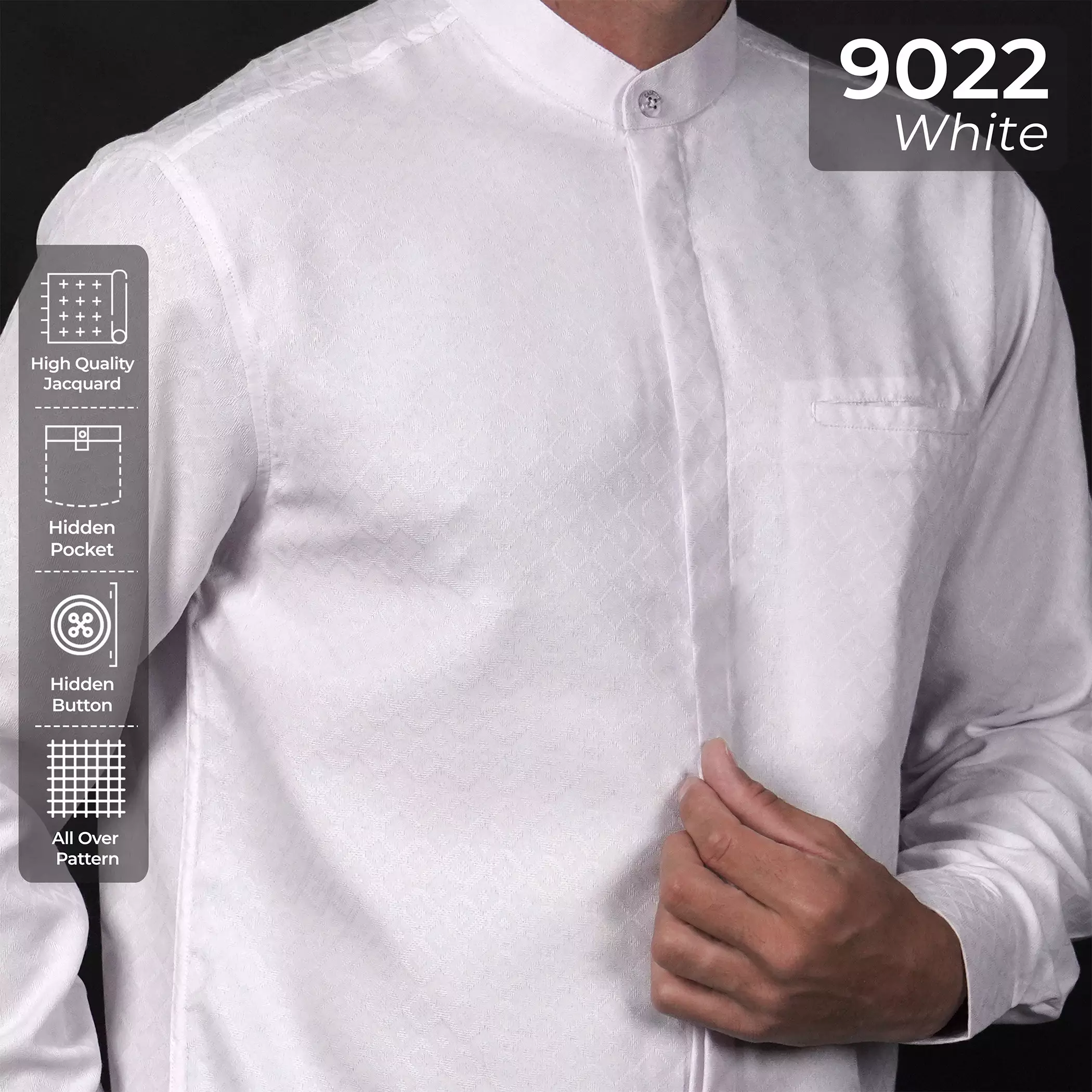 Casella Baju Koko Pria Lengan Panjang Motif Elegan | Baju Koko Yusuf 9022 White