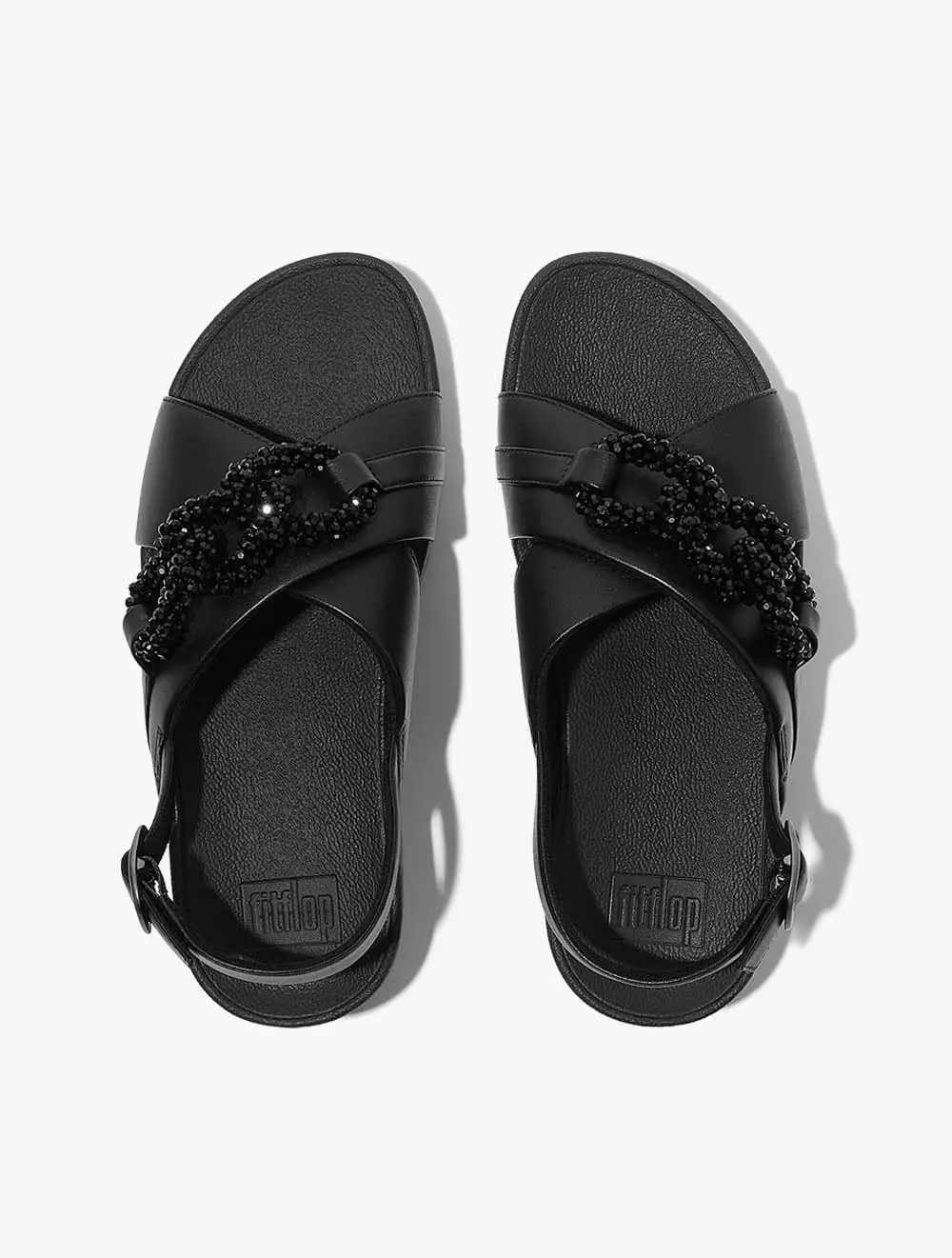 Fitflop Lulu Beaded-Chain Leather Back-Strap Sandals - Black