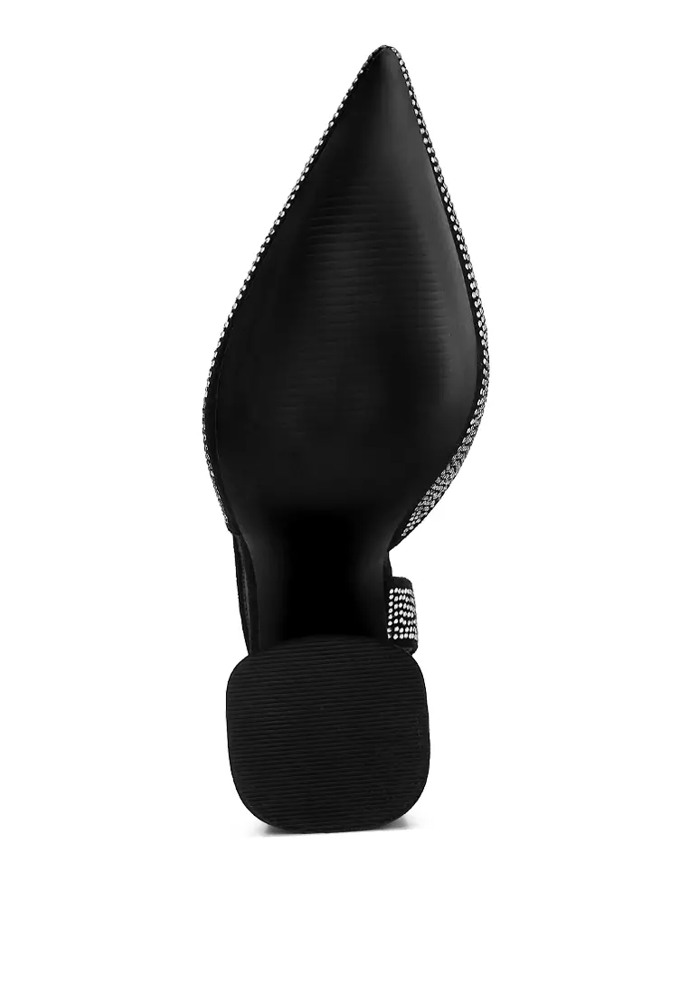 Sandal Tumit Suede Berlian Imitasi Hitam