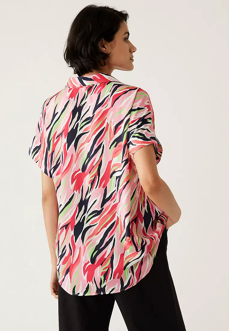 Satin Printed Popover Blouse