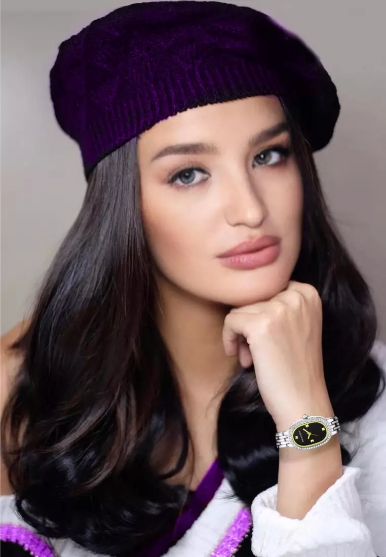 Seasonal Gift Set Value Deal - La Niçoise Ultra Light Ladies Metal Alloy Quartz Watch, Black Dial, Alloy Bracelet + Stainless Steel Trending Bubble Ring