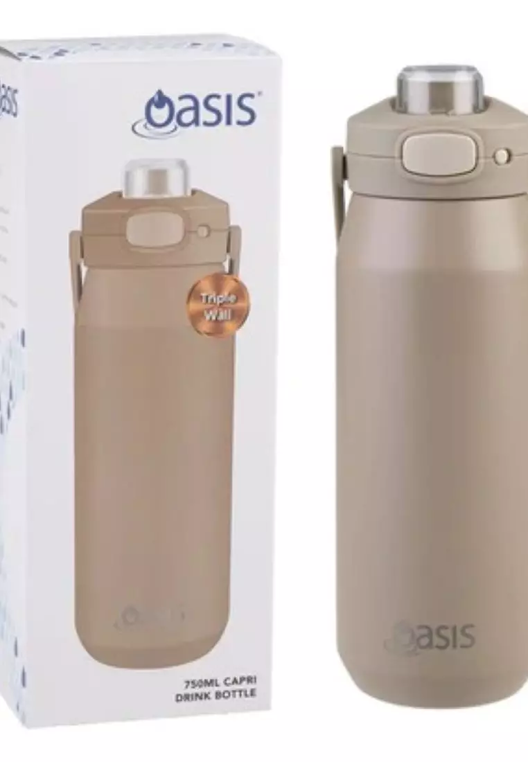 Oasis Ceramic Stainless Steel Triple Wall Capri Quick Release Drink Bottle 750ML - Latte