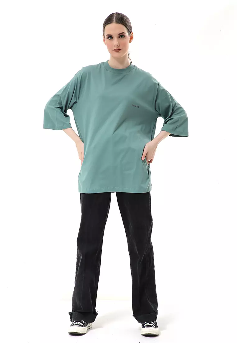 Wina Kaos Atasan Wanita Polos Basic Oversize - Cactus