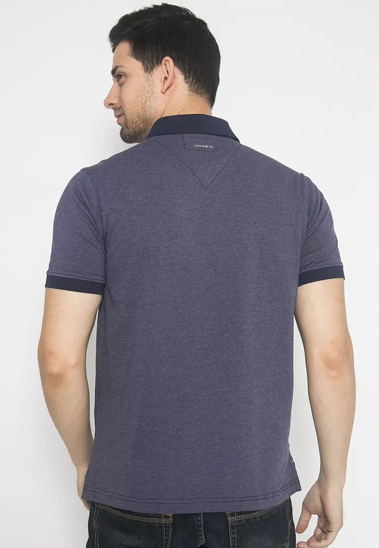Johnwin - Slim Fit - Kaos Polo Casual - Motif Polos - Kantong Sablon - Ungu