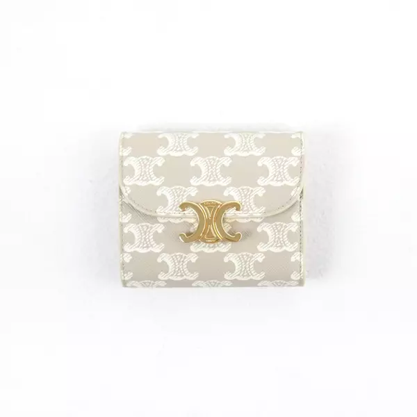 Dompet CELINE GHW TRIOMPHE MONOGRAM BEIGE FLAP TRIFOLD WALLET 100% ORIGINAL